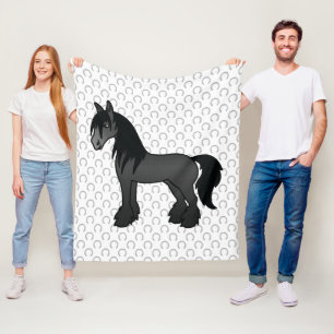 Couverture Polaire Cheval de dessin animé Black Gypsy Vanner Clydesda