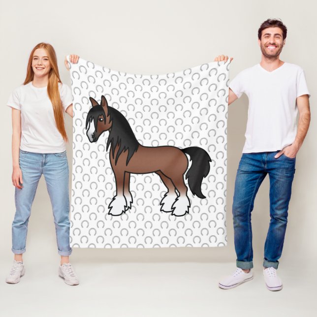 Couverture Polaire Cheval de dessin animé Brown Gypsy Vanner Clydesda (En situation)