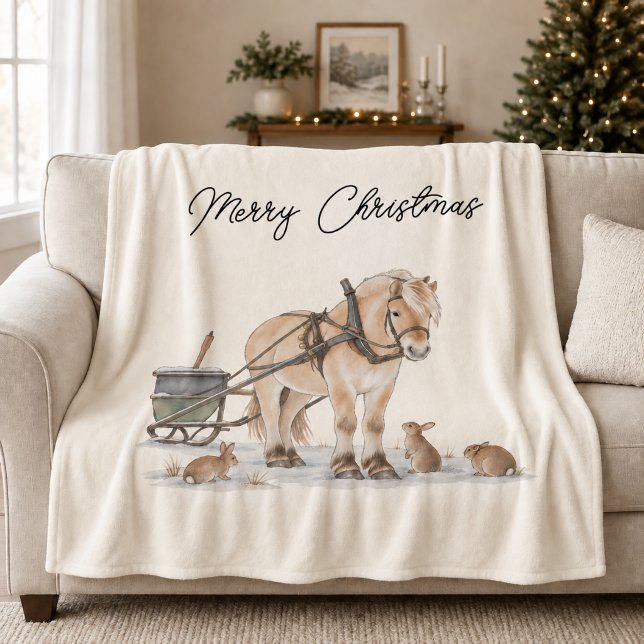 Couverture Polaire Cheval de Noël Animaux Hiver (Créateur téléchargé)