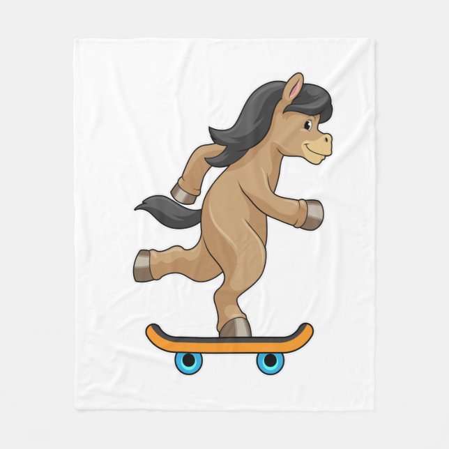 Couverture Polaire Cheval en Patinage avec Skateboard (Devant)