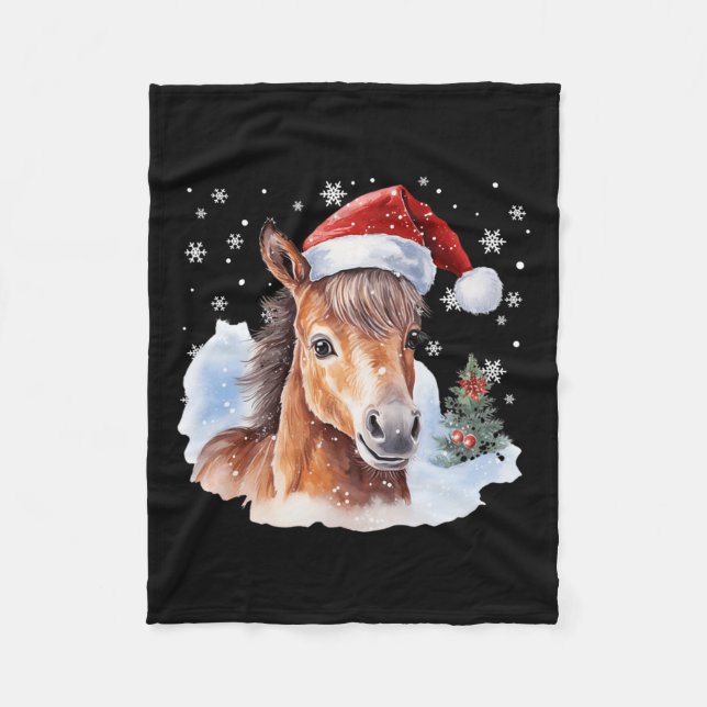 Couverture Polaire Cheval équestre de Noël Santa Chapeau Animal Eques (Devant)