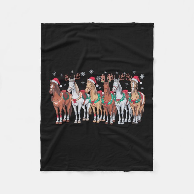 Couverture Polaire Cheval équitation Santa Chapeau Lumières de Noël A (Devant)