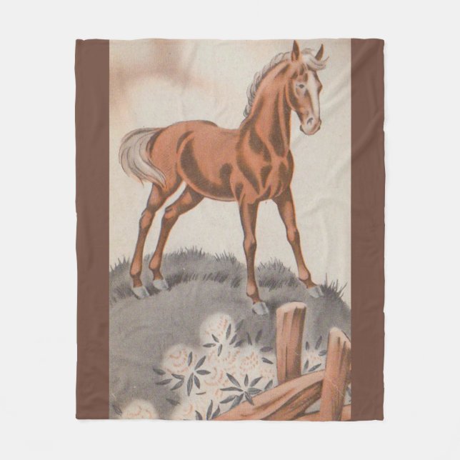 Couverture Polaire cheval heureux en brun (Devant)