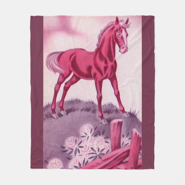 Couverture Polaire cheval heureux en rose (Devant)