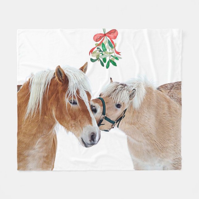 Couverture Polaire Cheval Noël Mistletoe équestre mignon ponies (Devant (Horizontal))