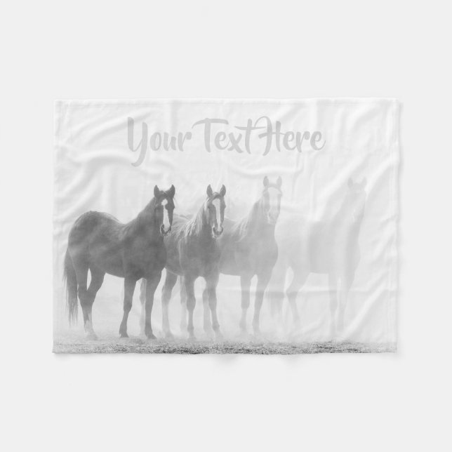 Couverture Polaire Cheval noir et blanc (Devant (Horizontal))