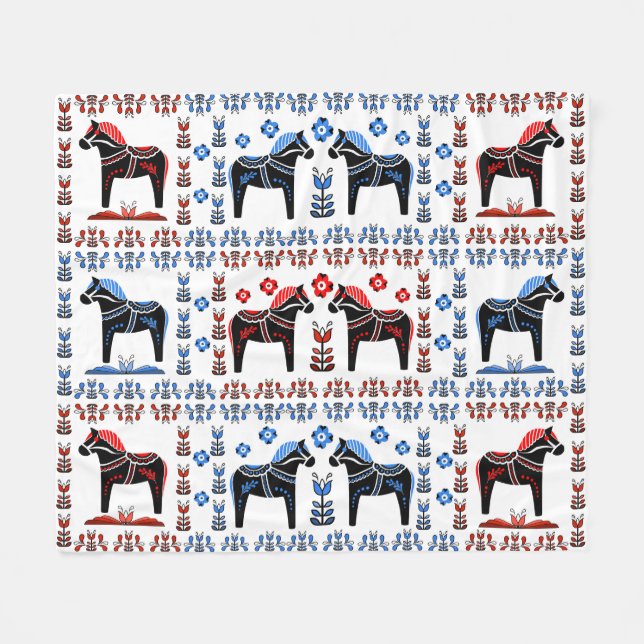Couverture Polaire Cheval noir folklorique de Dala, Norvégien, (Devant (Horizontal))