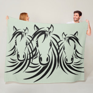 Couverture Polaire Cheval noir Têtes vert
