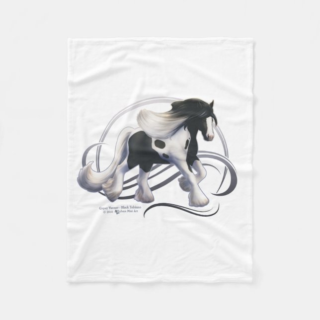 Couverture Polaire Cheval noir Tobiano Gypsy Vanner (Devant)