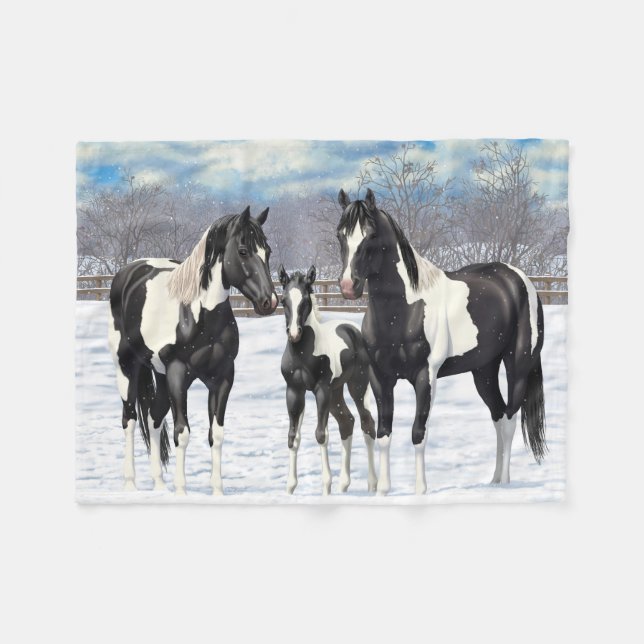 Couverture Polaire Cheval Pinto Quarter Noir Chevaux Paint Chevaux Da (Devant (Horizontal))
