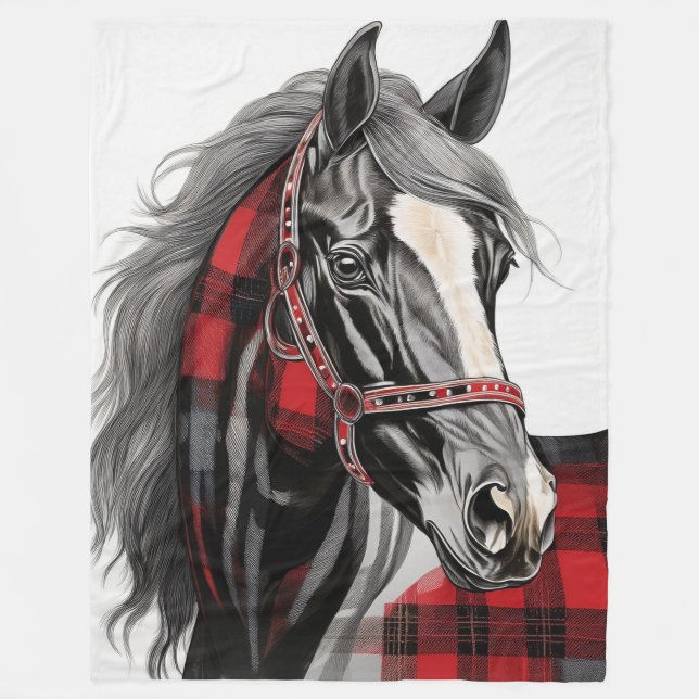 Couverture Polaire Cheval Rouge Plaid (Devant)