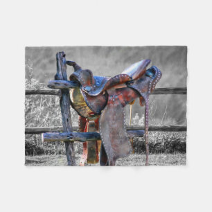 Couverture Polaire Cheval Saddle Sur Corral Fence Western
