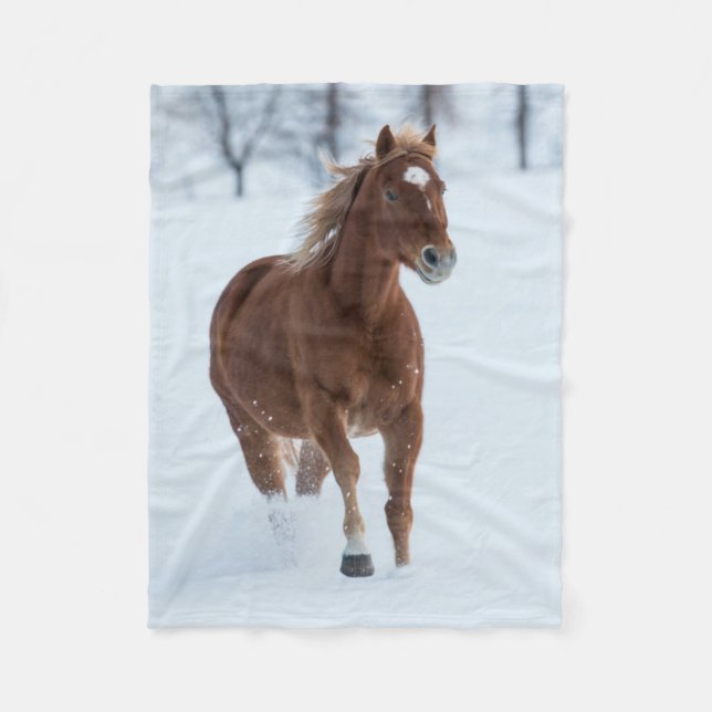 Couverture Polaire Cheval simple courant dans la neige (Devant)