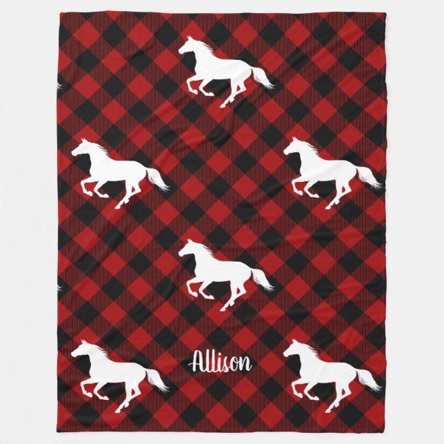 Couverture Polaire Cheval sur Buffalo Plaid Custom (Devant)