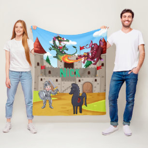 Couverture Polaire Chevalier dans l'armure brillante et les dragons s