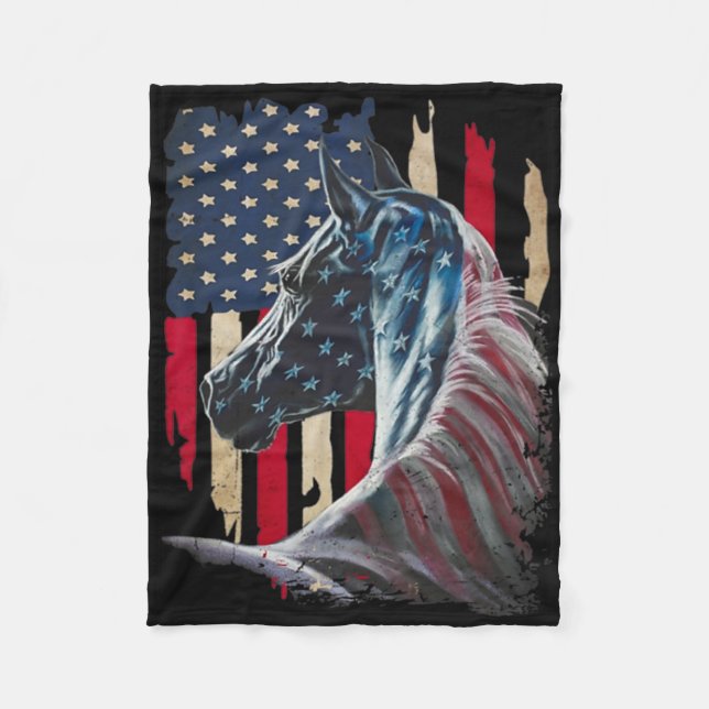 Couverture Polaire Chevaux Amérique Drapeau 4 juillet Jour de l'Indép (Devant)