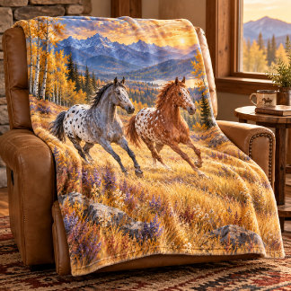 Couverture Polaire Chevaux Appaloosa dans une prairie de montagne en