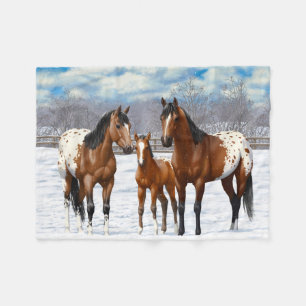 Couverture Polaire Chevaux Appaloosa De Baie Brown En Neige