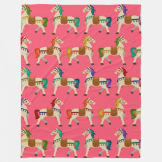 Couverture Polaire chevaux arc-en-ciel rose