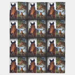 Couverture Polaire Chevaux Brown Dans Un Collage Photo, Grand