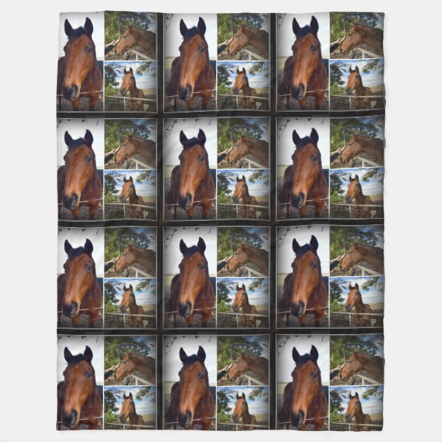 Couverture Polaire Chevaux Brown Dans Un Collage Photo, Grand (Devant)
