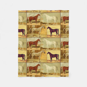 Couverture Polaire Chevaux d'Arabie vintage - collage