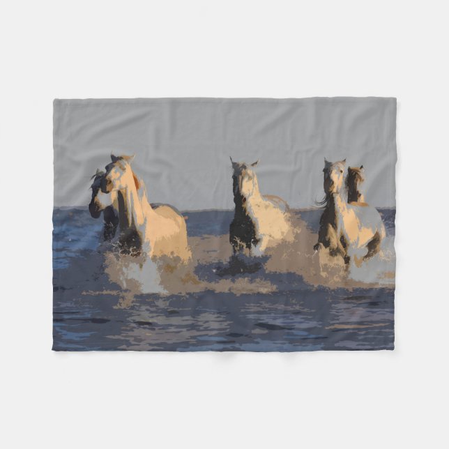 Couverture Polaire Chevaux de la mer - Chevaux sauvages (Devant (Horizontal))