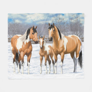 Couverture Polaire Chevaux De Peinture En Peau De Bouche Dans La Neig