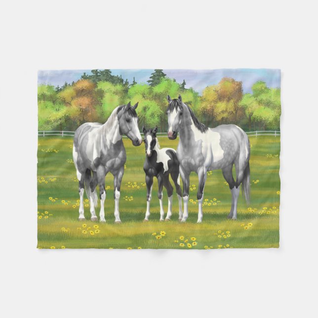 Couverture Polaire Chevaux De Peinture Gris De Pâte De Poisson En Été (Devant (Horizontal))