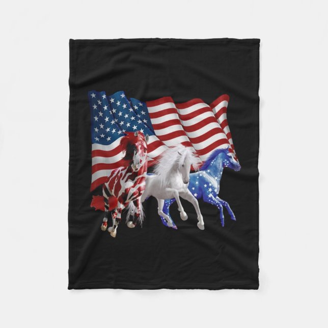 Couverture Polaire Chevaux États-Unis Drapeau américain Cheval (Devant)