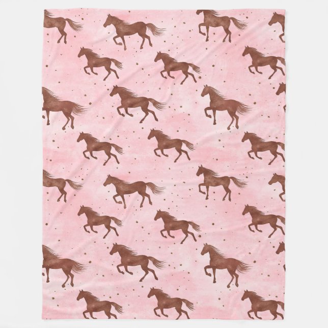 Couverture Polaire Chevaux Fleuris Rose Brun Féminin (Devant)