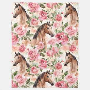 Couverture Polaire Chevaux Jolies Roses Roses Rose Floral