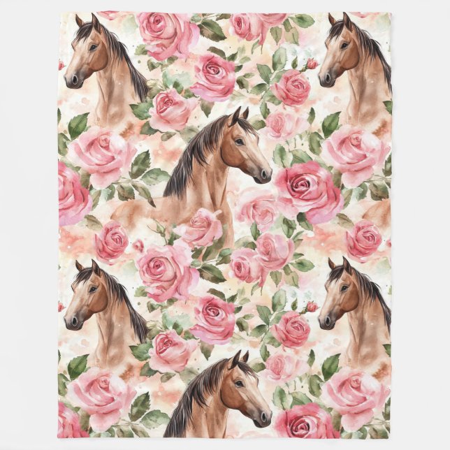 Couverture Polaire Chevaux Jolies Roses Roses Rose Floral (Devant)