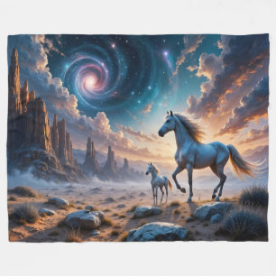 Couverture Polaire Chevaux sauvages Mare et poulain dans le paysage d