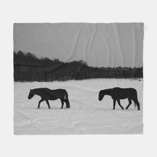Couverture Polaire Chevaux sur la neige fbcna (Devant (Horizontal))
