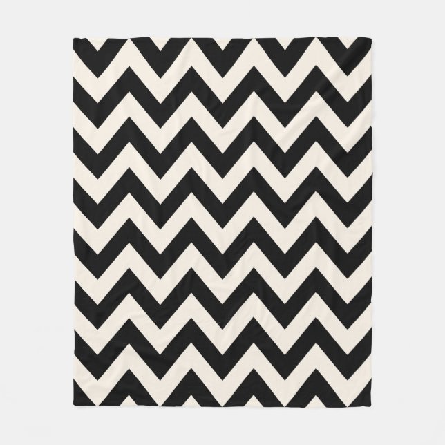 Couverture Polaire Chevron Blanc Noir Et Crème, Zigzag Herringbone (Devant)