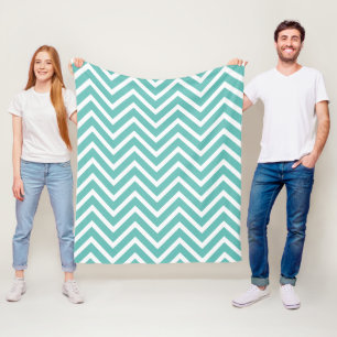 Couverture Polaire Chevron Motif Décor Lumière Turquoise Et Blanc