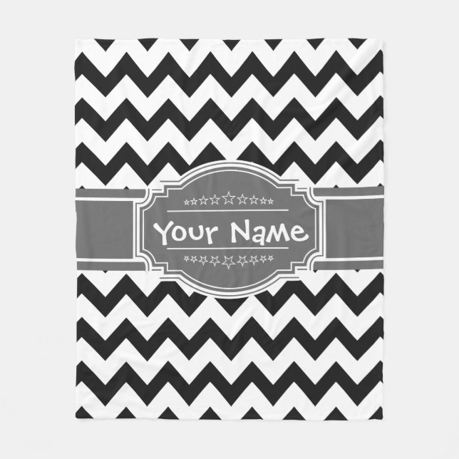 Couverture Polaire Chevron noir avec nom personnalisé gris (Devant)