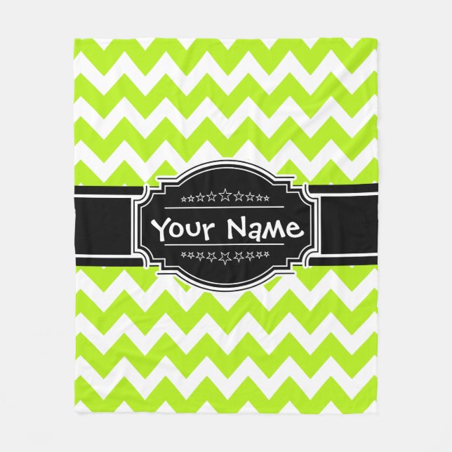 Couverture Polaire Chevron vert citron avec nom personnalisé noir (Devant)