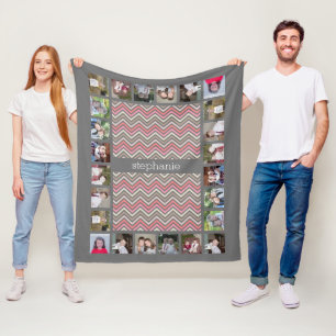Couverture Polaire Chevrons Colorés Corail rose Gris Blanc Nom