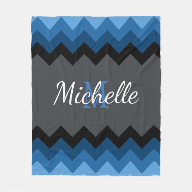 Couverture Polaire Chevrons Ombre Bleu foncé Monogram Blanche (Devant)