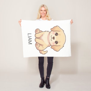 Couverture Polaire Chibi Golden Retriever Mignon Nom Personnalisé 