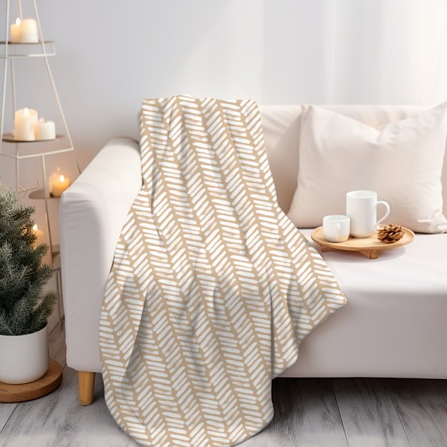 Couverture Polaire Chic Blanc Beach Sable Beige Brown Abstrait Chevro (Créateur téléchargé)