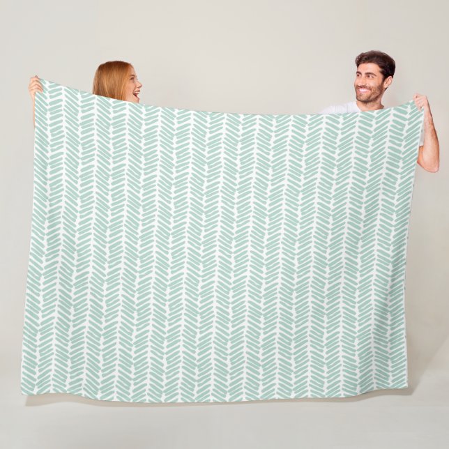 Couverture Polaire Chic Blanc Seaglass Vert Abstrait Chevron (En situation)