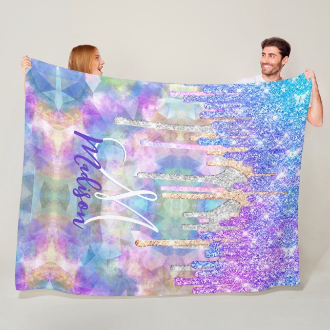 Couverture Polaire Chic bleu aqua licorne goutte parties scintillant  (En situation)