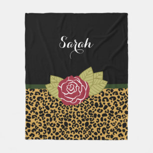 Couverture Polaire Chic Brown Gold Empreinte de léopard Rose rouge av