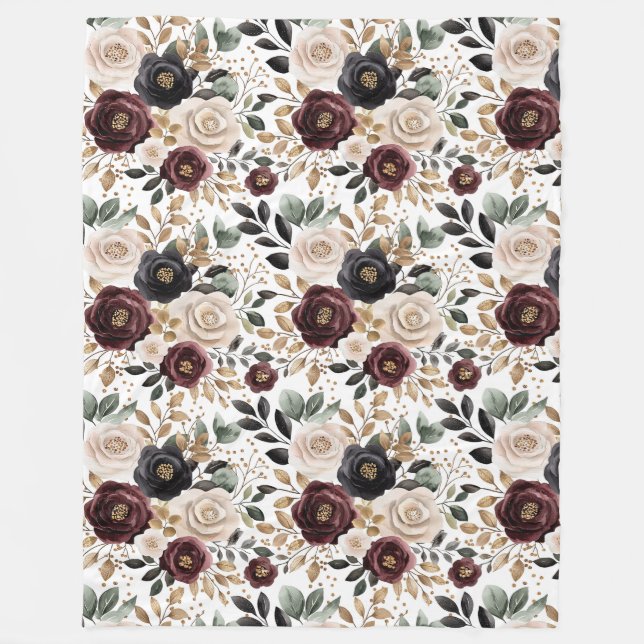 Couverture Polaire Chic Burgundy Crème Floral   (Devant)