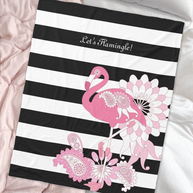 Couverture Polaire Chic Capriceuse Flamant Rose Rayé Noir & Blanc (Créateur téléchargé)