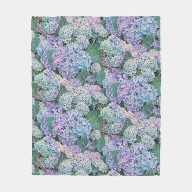 Couverture Polaire Chic Floral Blue Purple Hydrangea Motif (Devant)