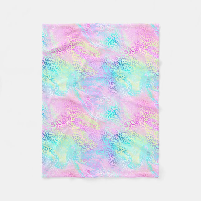 Couverture Polaire Chic Girly Rainbow Shimmer Leopard Motif (Devant)